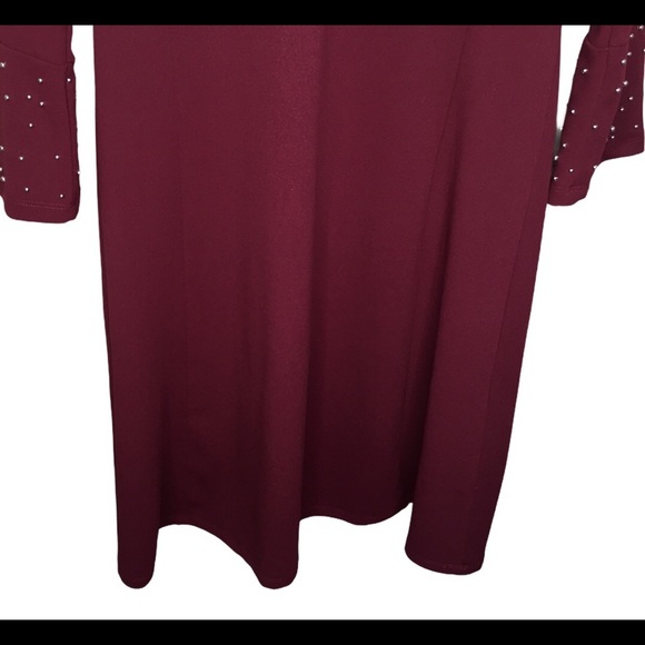 GDG Actuel Midi Dress With Encrusted Long Sleeves & Back Zip Maroon Red Small - Picture 6 of 8
